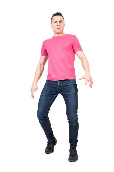 Full Body Confused Male Looking Camera Concerned Gaze While Standing — Stock Photo, Image