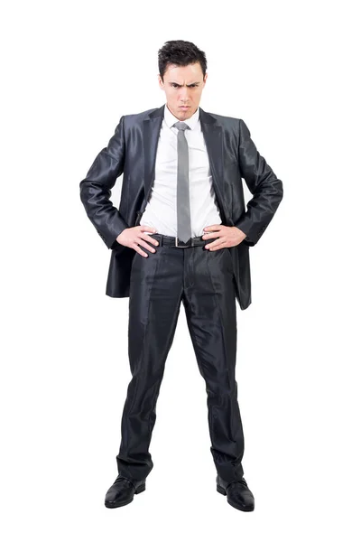 Corpo Inteiro Homem Confiante Terno Formal Olhando Para Câmera Com — Fotografia de Stock