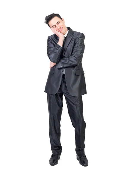 Full Body Enamored Man Formal Suit Looking Away Dreamy Face — Stock Photo, Image