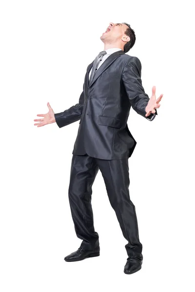 Full Length Furious Well Dressed Male Entrepreneur Suit Shouting White — Stock Photo, Image