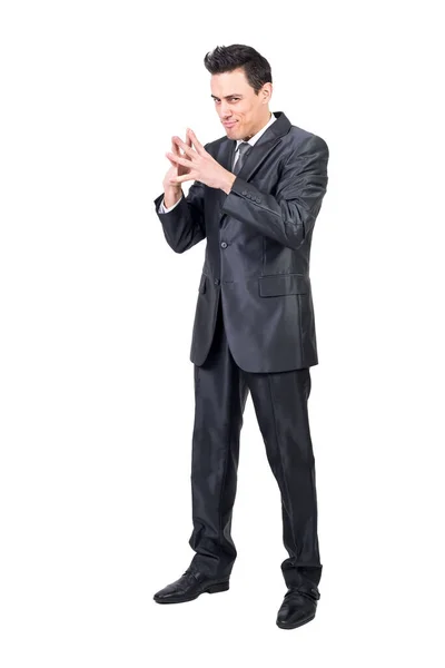 Full Body Cunning Male Entrepreneur Formal Suit Having Evil Plans — Stock Photo, Image