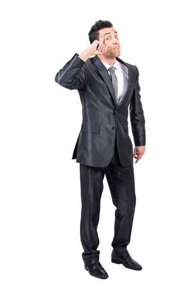 Cuerpo Completo Empresario Masculino Inteligente Divertido Traje Formal Tocando Cabeza — Foto de Stock