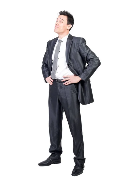 Full Body Glad Male Formal Suit Looking Camera Smile Hands — Stock Photo, Image