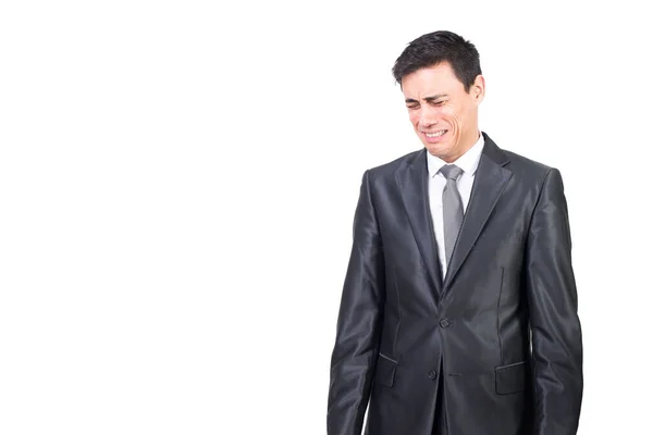 Empreendedor Masculino Insatisfeito Com Cabelo Preto Terno Formal Chorando Com — Fotografia de Stock