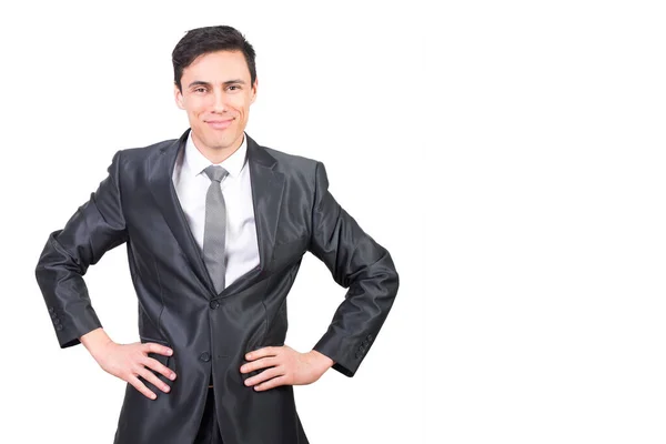 Vellykket Mann Formell Dress Som Ser Kamera Med Smil Mens – stockfoto