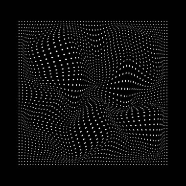 Siyah arka planda soyut beyaz dalgalı noktalar. Vektör.