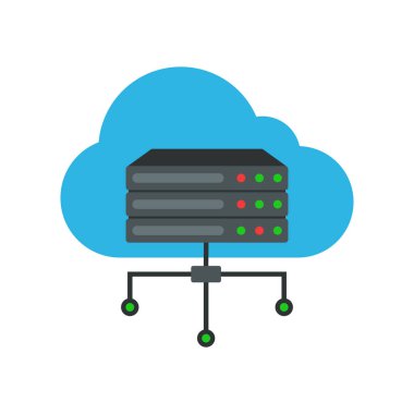 Veri tabanı simgesi tasarımı. Ev sahipliği konsepti. Düz stil. Vektör.