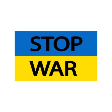 Ukrayna bayrağıyla ilgili savaş metnini durdurun. Vektör.