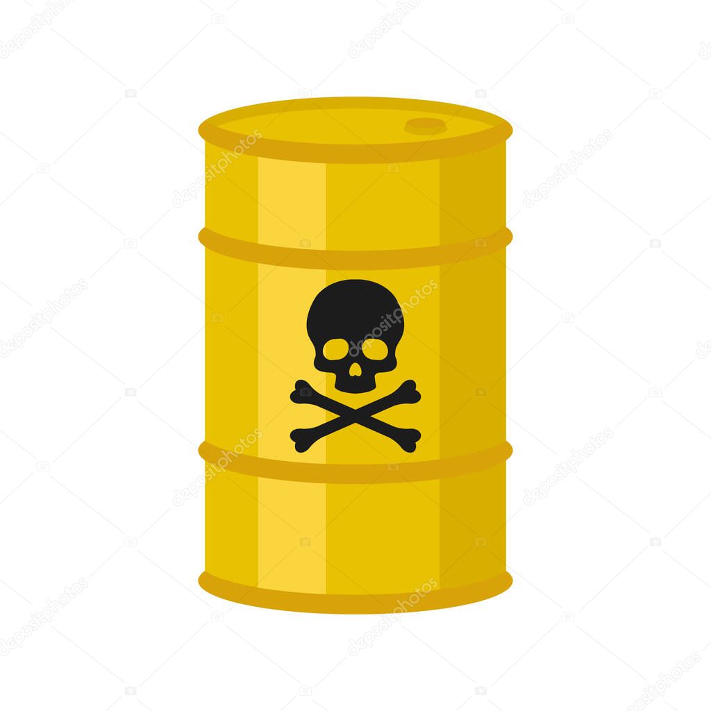 Yellow barrel of biohazard waste. Slull and bones.