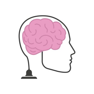 Fişi takılı insan beyni tasviri.