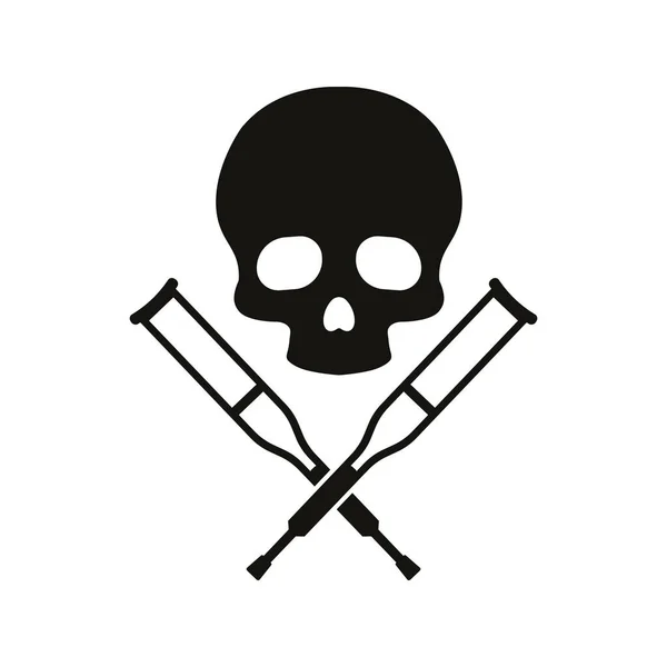 Two Crossed Crutches Skull Icon Design Vector — Stock Vector