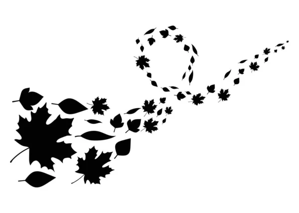 Illustration Swirl Autumn Leaves Silhouette — Vetor de Stock