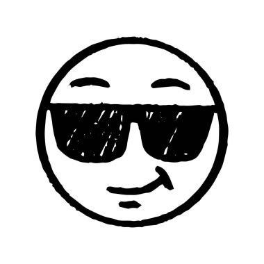 Elle çizilmiş havalı gülümseyen yüz tasviri.