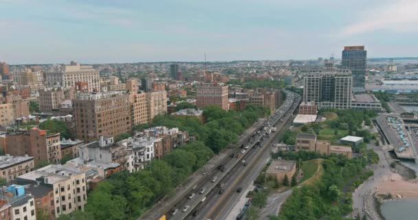 Aerial view on downtown Brooklyn majestic skyline in New York USA — Stock Video