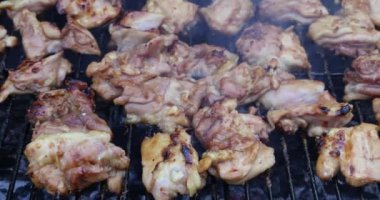 Izgarada leziz kızarmış teriyaki tavuğu.