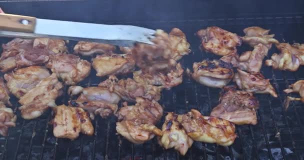 Vaření lahodné grilování teriyaki kuře na grilu — Stock video