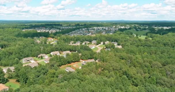 Aerial view over the small town landscape residential sleeping area roof houses in Boiling Springs South Carolina USA — Stock Video