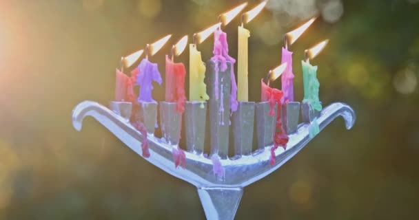 Еврейский праздничный символ Ханука, еврейский фестиваль огней — стоковое видео