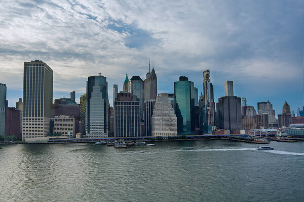 Aerial view over the Manhattan skyline view the across Hudson river New York City