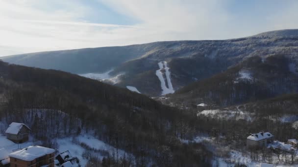 Maravillosas vistas de los árboles montañas cubiertas de nieve — Vídeo de stock