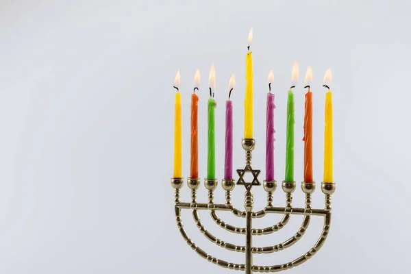 Religión Símbolo Fiesta Judía Hanukkah Con Menorah Tradicional Candelabro Fondo —  Fotos de Stock