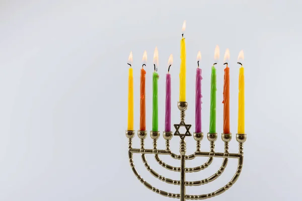 Symbole Religieux Des Fêtes Juives Hanoukka Avec Menorah Traditionnel Candélabre — Photo