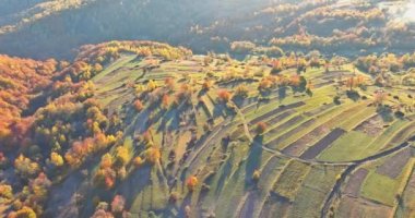 Karpatlar 'ın kırsal çayırlarında, sıcak sonbaharda yüksek dağların güzel manzaraları.