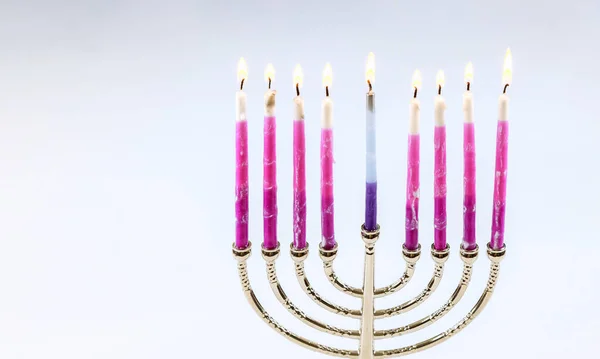 Jüdische Feiertag Chanukka Symbole Der Menora Mit Kopierraum Weißen Hintergrund — Stockfoto
