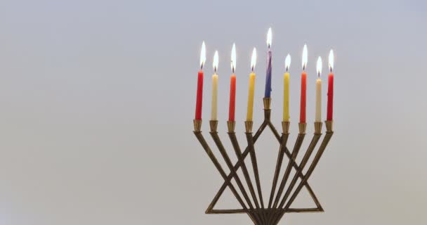 Religion Symbol des jüdischen Feiertags Chanukka mit Menora traditionellem Kandelaber — Stockvideo