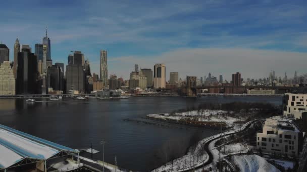 Február 2021 New York Usa Légi Kilátás Brooklyn Bridge Télen — Stock videók