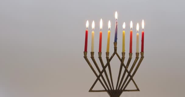 Hanuka égő menóra szimbóluma judaizmus hagyományos ünnep — Stock videók