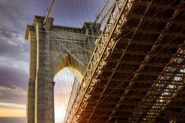 View Brooklyn Bridge Krásným Západem Slunce New Yorku Usa — Stock fotografie