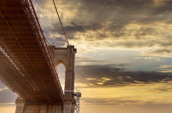 Usa New York City Gyönyörű Naplemente Felett Brooklyn Bridge — Stock Fotó
