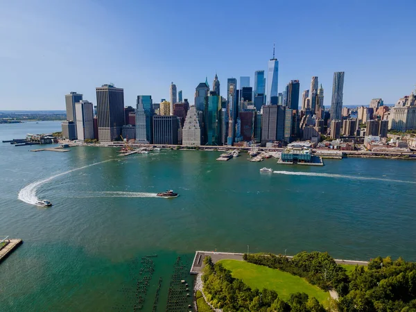 Vista Manhattan New York City Attraversare Fiume Hudson Negli Stati — Foto Stock