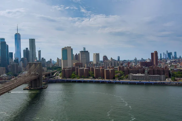 Veduta Aerea New York City Ponte Brooklyn Lungo East River — Foto Stock