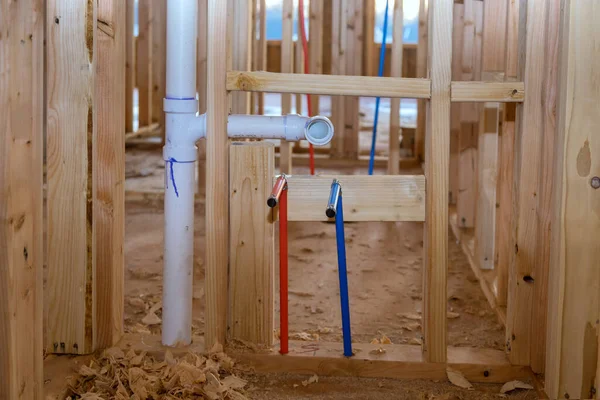 Home Construção Com Vermelho Quente Frio Azul Pex Pipe Layout — Fotografia de Stock