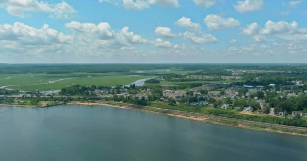 Panoramautsikt över vackra landskap ovanifrån till fantastisk atlantisk ocean strand, nära Old Bridge stad USA — Stockvideo