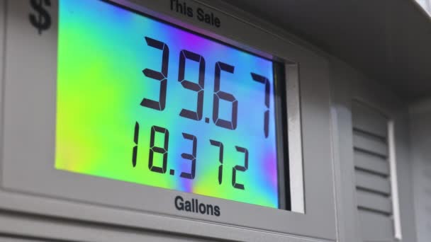 Gas pump with price closeup modern fuel station showing counter with fuel price. — Stockvideo