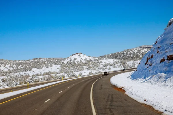 Panorama View Snowy Mountain Desert Snowstorm Arizona Winter Snow Interstate — Stockfoto