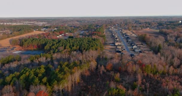 Aerial view of small town in Boiling Spring South Carolina with autumn fall season the residential street, single family houses — 图库视频影像