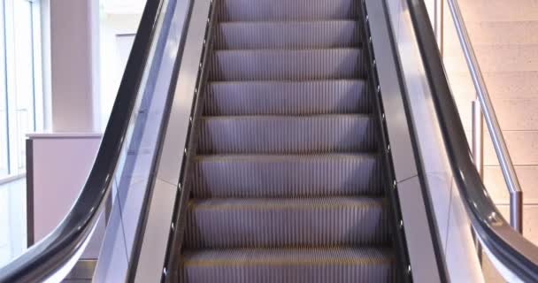 Letiště výstavba terminálu moderní kroky pohyblivé eskalátor — Stock video