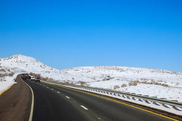 Interstate Highway Snow Covered Desert Landscape Arizona Snowy Mountain — Stockfoto