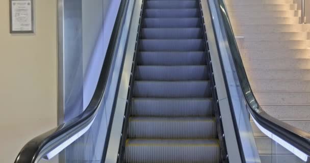 Empty moving escalator stairs in the terminal — стоковое видео