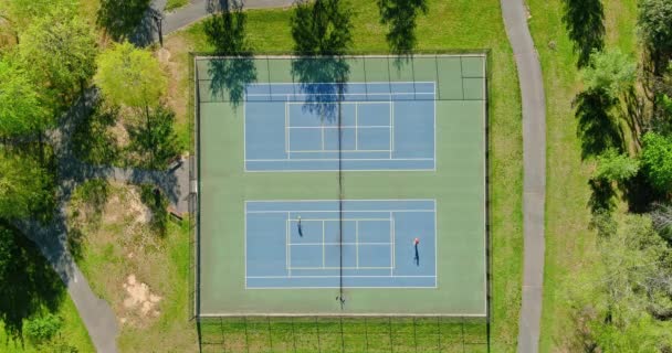 Tenis lapangan bermain tinggi titik tembakan tinggi pohon musim gugur — Stok Video