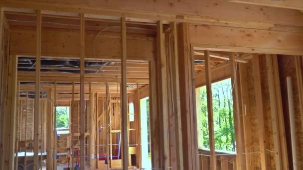 Panorama view framing unfinished of a apartment residential construction wall — Stock Video
