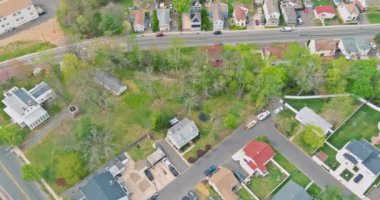 Aerial view of a American countryside small town scenic seasonal landscape from above in Monroe New Jersey