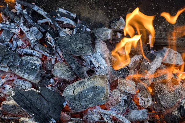 Llama Fuego Abierto Una Parrilla Lista Para Cocinar Alimentos Con — Foto de Stock