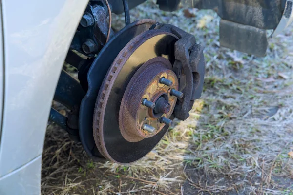 Mechanic Change Old Drive New Brake Disc Car Repairing — Stok fotoğraf