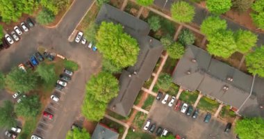 View top aerial in small american town in Bensalem Pennsylvania of urban rooftops