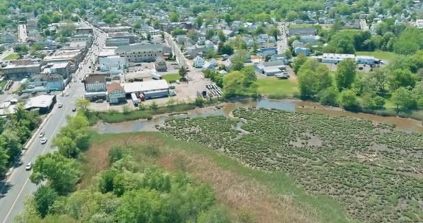 Small countryside town at summer with bird eye view in Southriver New Jersey scenic summer seasonal landscape — 图库视频影像